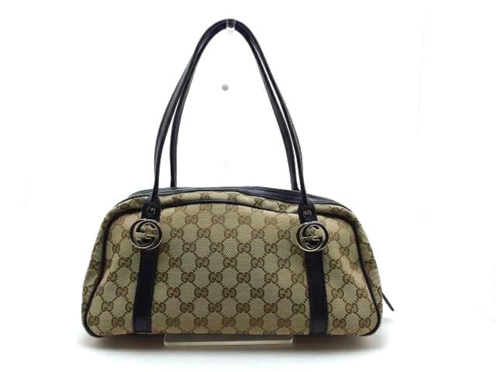 Gucci Canvas Bag Boston Calfskin Black